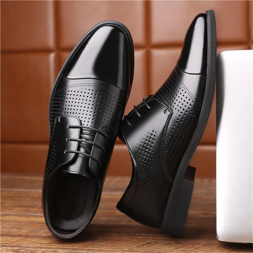 Men's Large Size Summer Business Dress Shoes Breathable Cowhide lace up Leather Shoes Mens Height Increasing Formal Shoes(10.5)