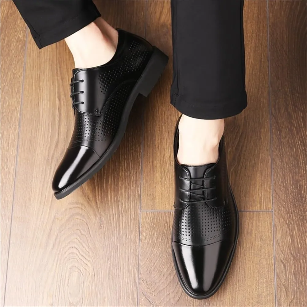Men's Large Size Summer Business Dress Shoes Breathable Cowhide lace up Leather Shoes Mens Height Increasing Formal Shoes(10.5)