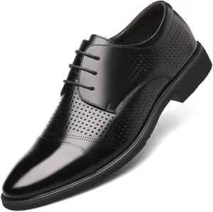 Men's Large Size Summer Business Dress Shoes Breathable Cowhide lace up Leather Shoes Mens Height Increasing Formal Shoes(10.5)