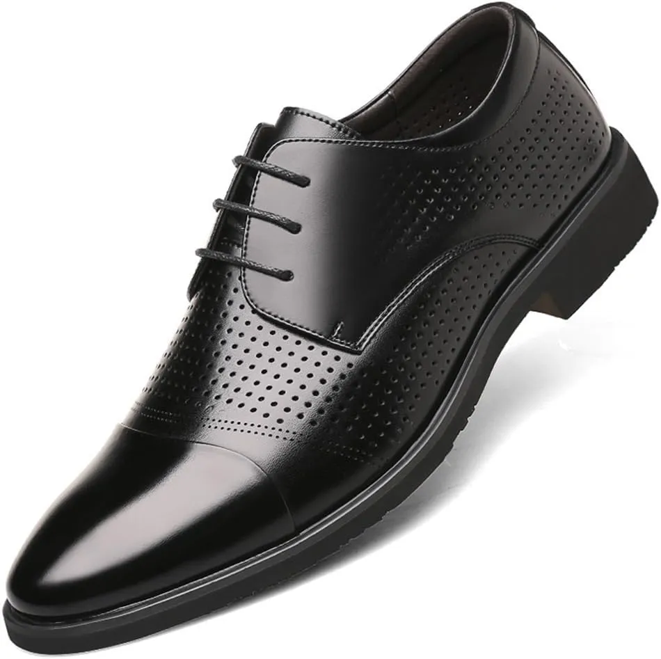 Men's Large Size Summer Business Dress Shoes Breathable Cowhide lace up Leather Shoes Mens Height Increasing Formal Shoes(10.5)