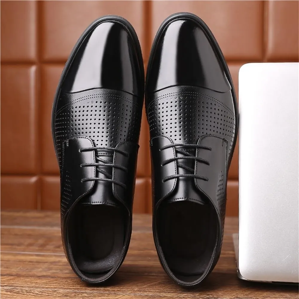 Men's Large Size Summer Business Dress Shoes Breathable Cowhide lace up Leather Shoes Mens Height Increasing Formal Shoes(10.5)