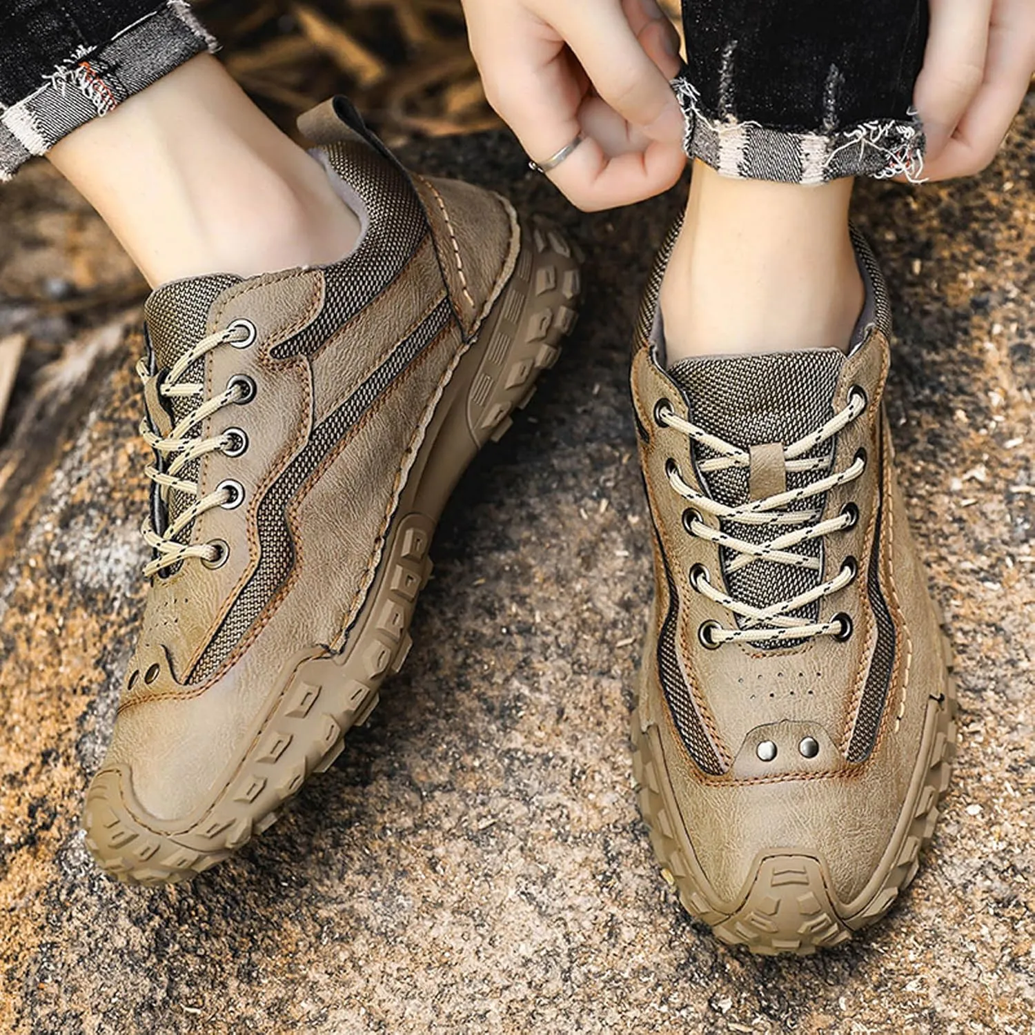 Men's Leather Breathable Anti Slip Casual Shoes, Comfortable Fashionable Sports Shoes, Lightweight Men's Walking Driving Shoes