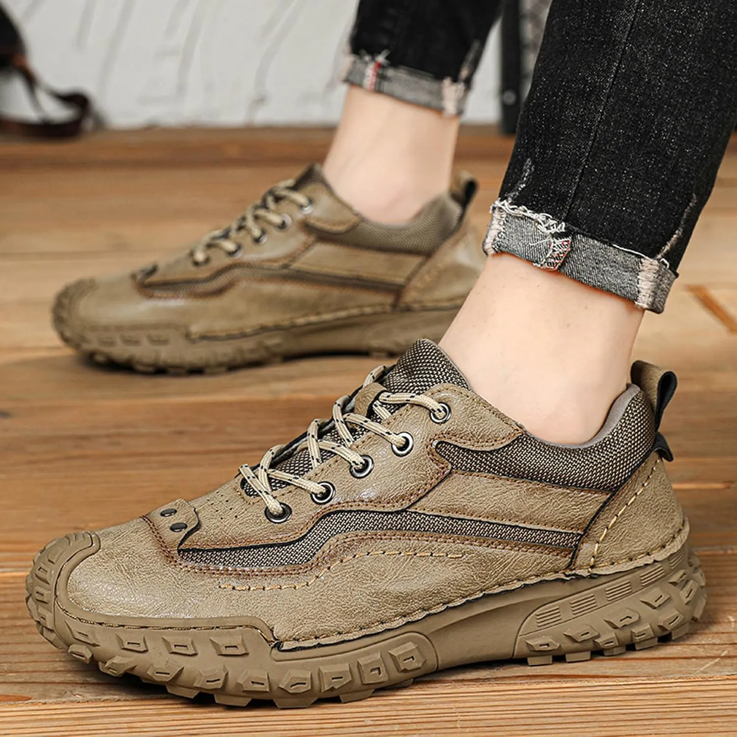 Men's Leather Breathable Anti Slip Casual Shoes, Comfortable Fashionable Sports Shoes, Lightweight Men's Walking Driving Shoes