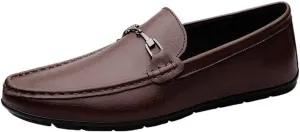Men's Loafers Faux Leather Vintage Round Toe Solid Color Anti-Slip Rubber Sole Slip Resistant Block Heel Shoe Slip-on