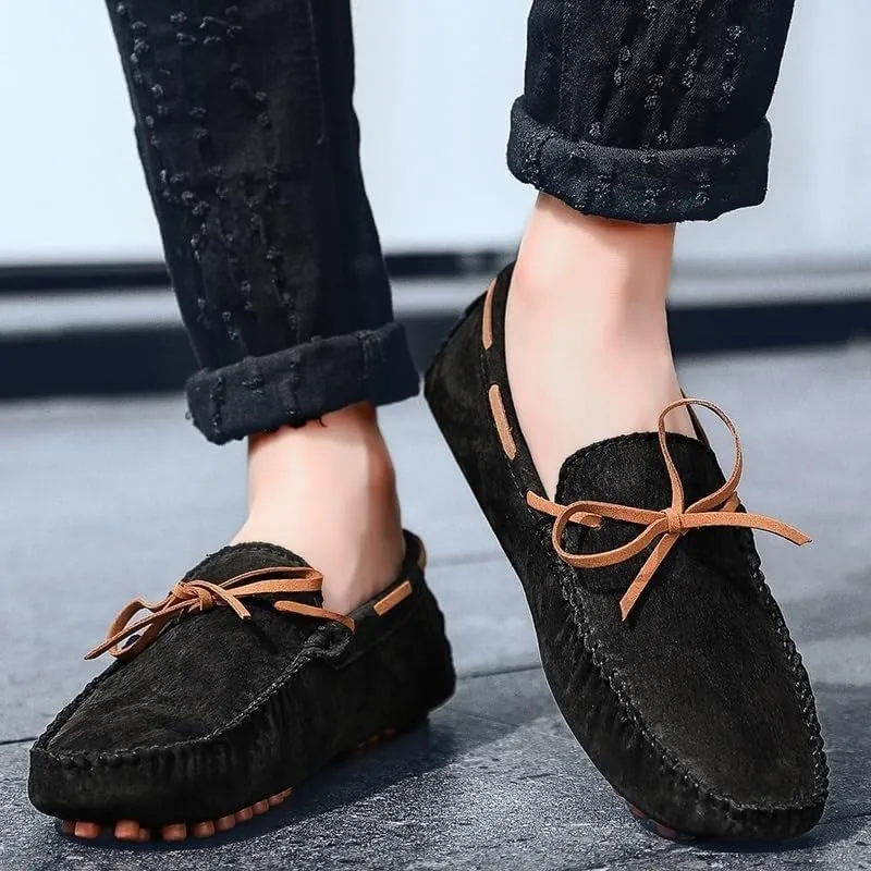 Men's Loafers Shoes Suede Vamp Party Classic Round Toe Solid Color Prom Non Slip Low Top Anti-Slip Shoe Slip On