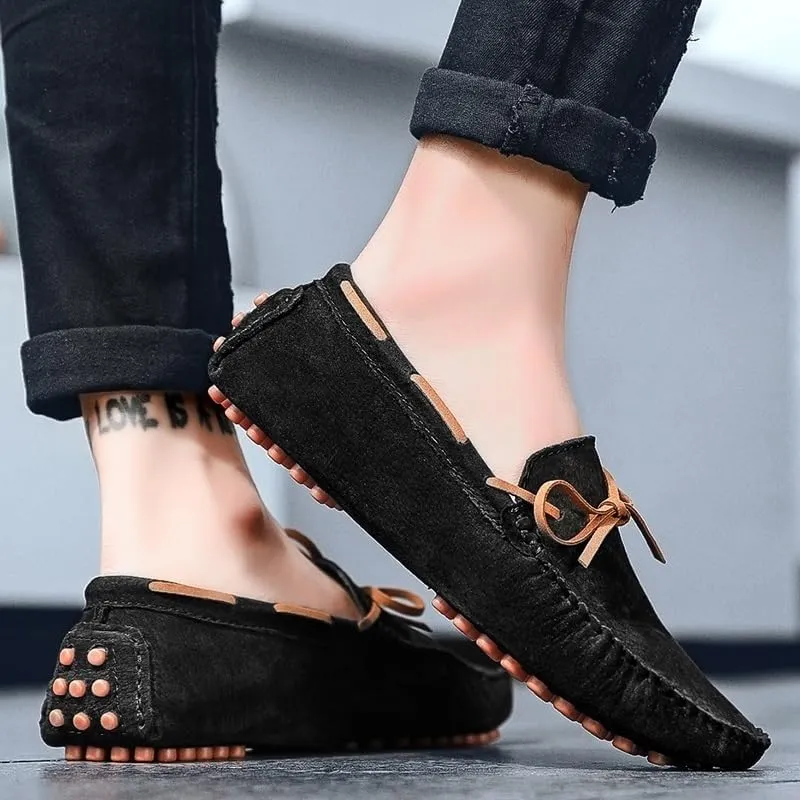 Men's Loafers Shoes Suede Vamp Party Classic Round Toe Solid Color Prom Non Slip Low Top Anti-Slip Shoe Slip On