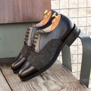 Men's Oxford Leather Shoes Goodyear Welt Wide Plus Size Grey Black 3950