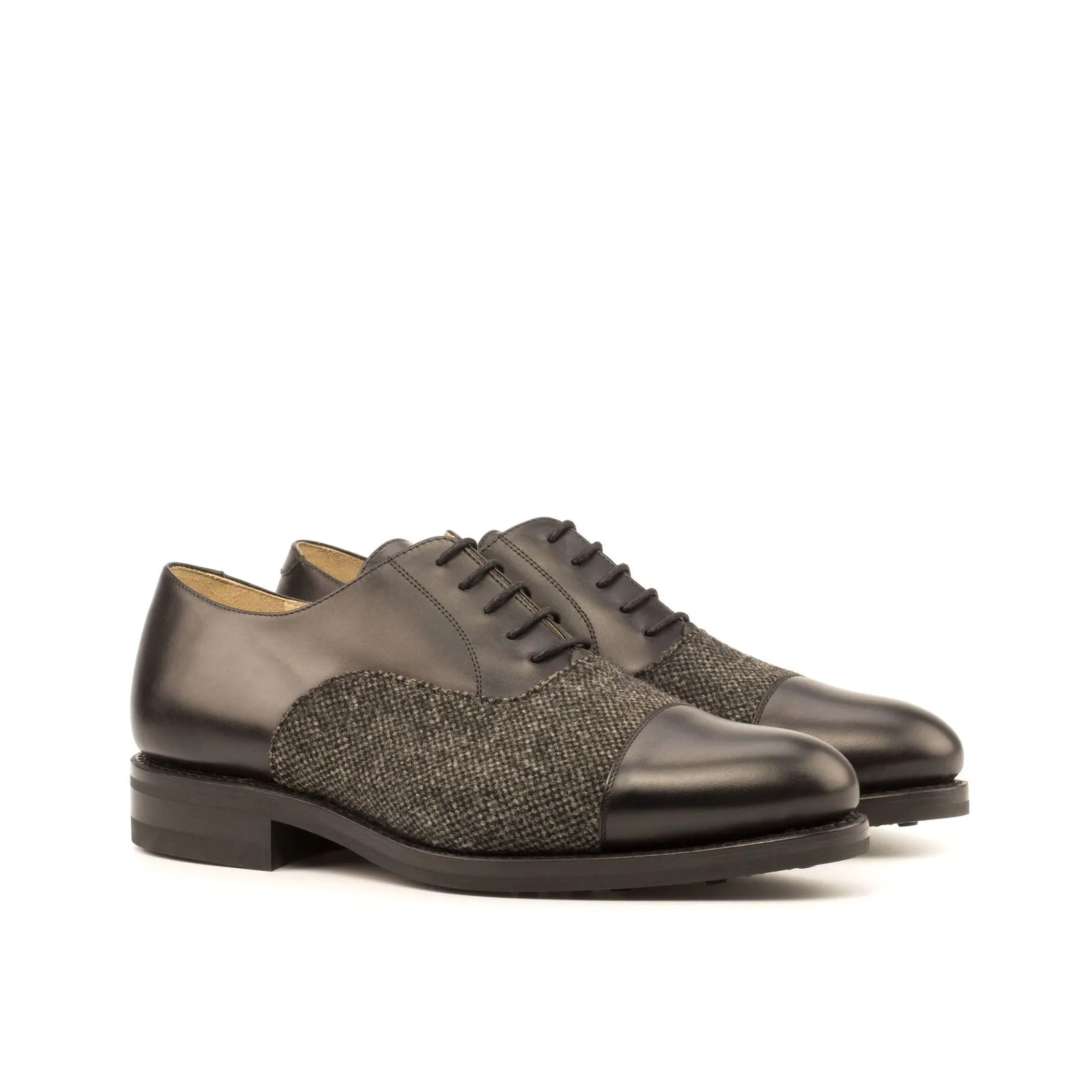 Men's Oxford Leather Shoes Goodyear Welt Wide Plus Size Grey Black 3950
