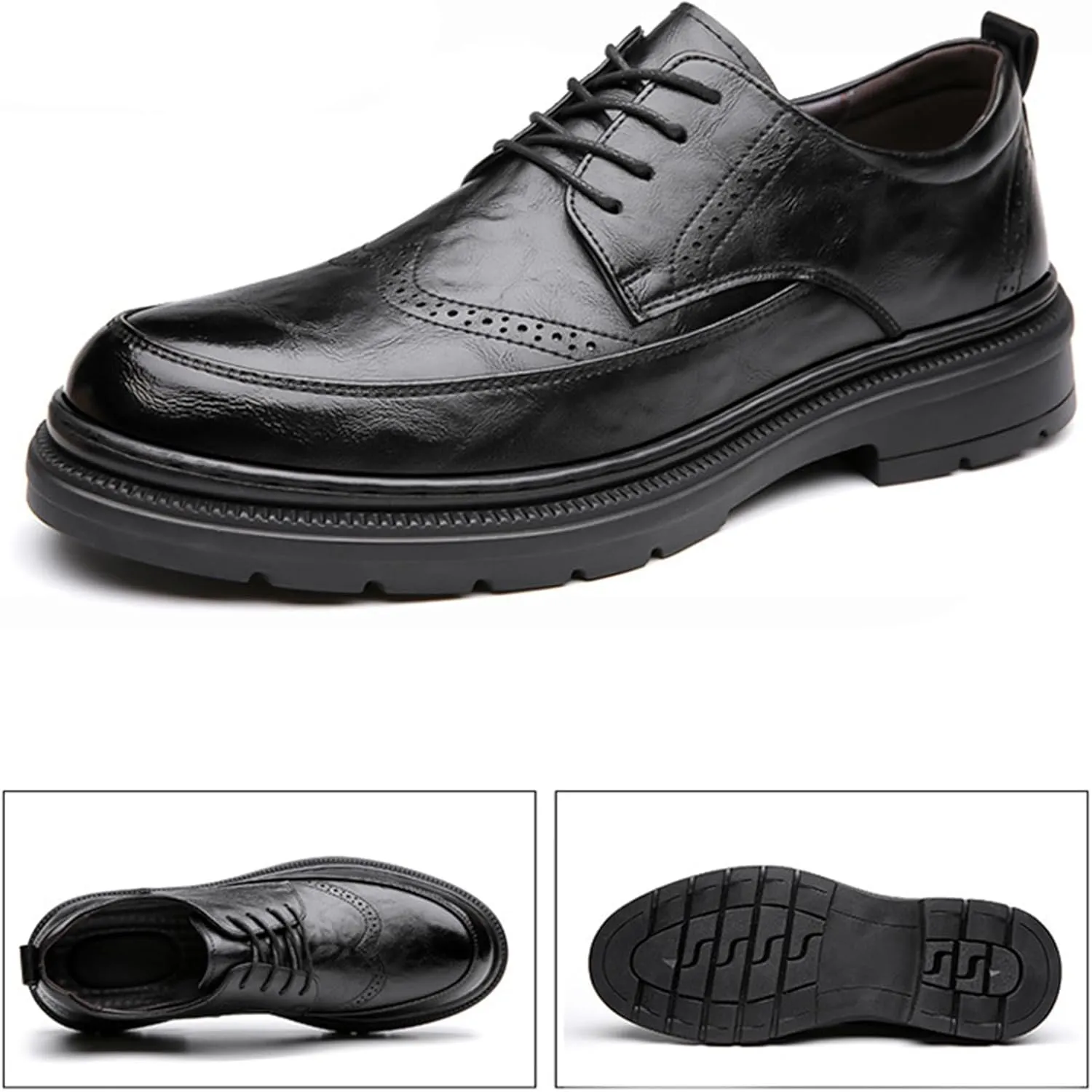 Men's Platform Wingtip Brogue Oxfords,Classic Lace Up Low Top Leather Dress Shoes,Comfortable Tuxedo Shoes Formal Derby Shoes