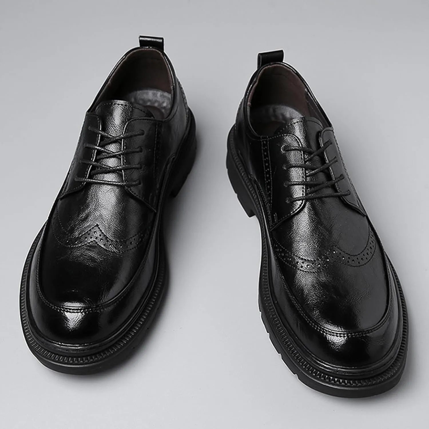 Men's Platform Wingtip Brogue Oxfords,Classic Lace Up Low Top Leather Dress Shoes,Comfortable Tuxedo Shoes Formal Derby Shoes