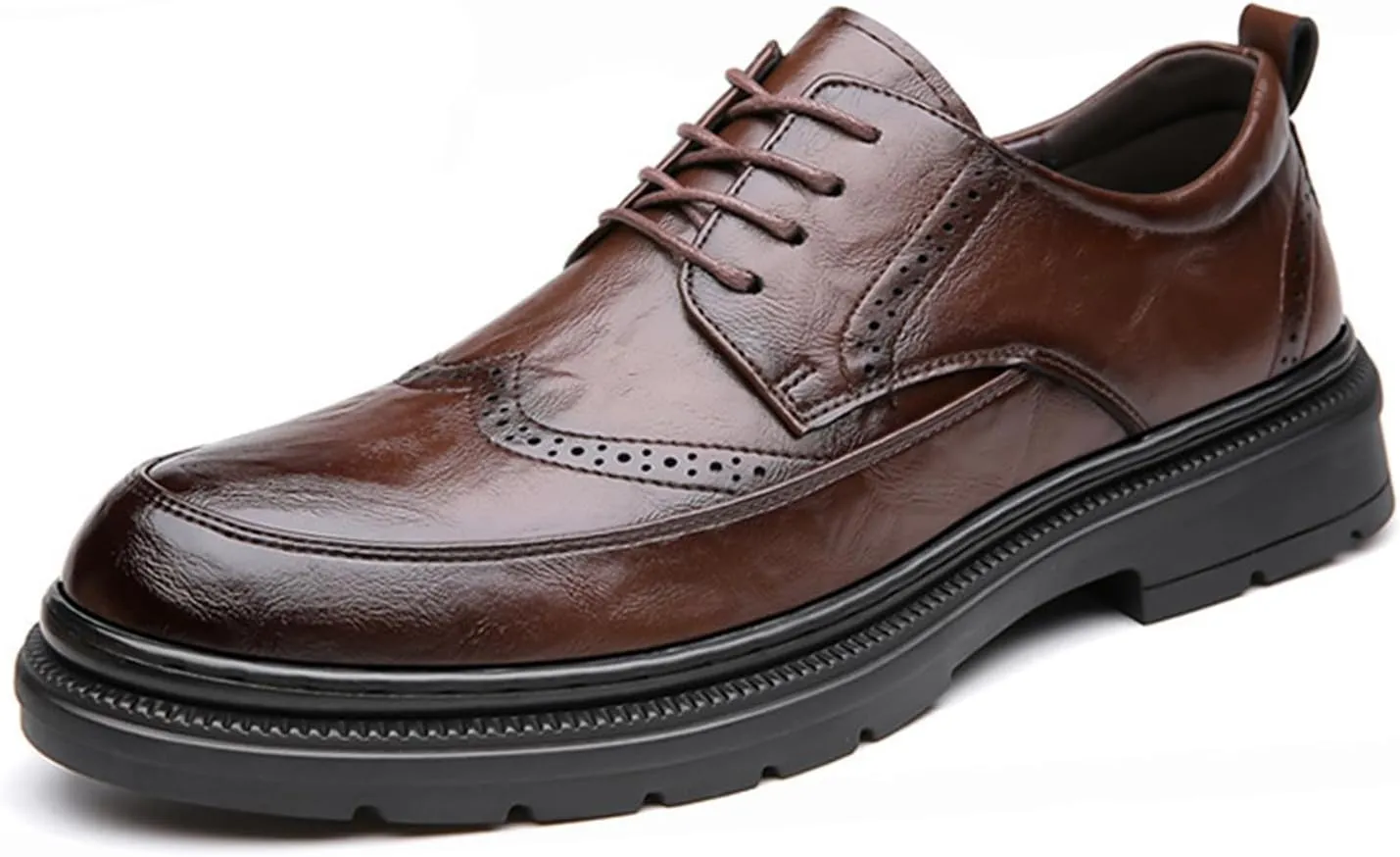 Men's Platform Wingtip Brogue Oxfords,Classic Lace Up Low Top Leather Dress Shoes,Comfortable Tuxedo Shoes Formal Derby Shoes
