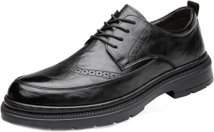 Men's Platform Wingtip Brogue Oxfords,Classic Lace Up Low Top Leather Dress Shoes,Comfortable Tuxedo Shoes Formal Derby Shoes