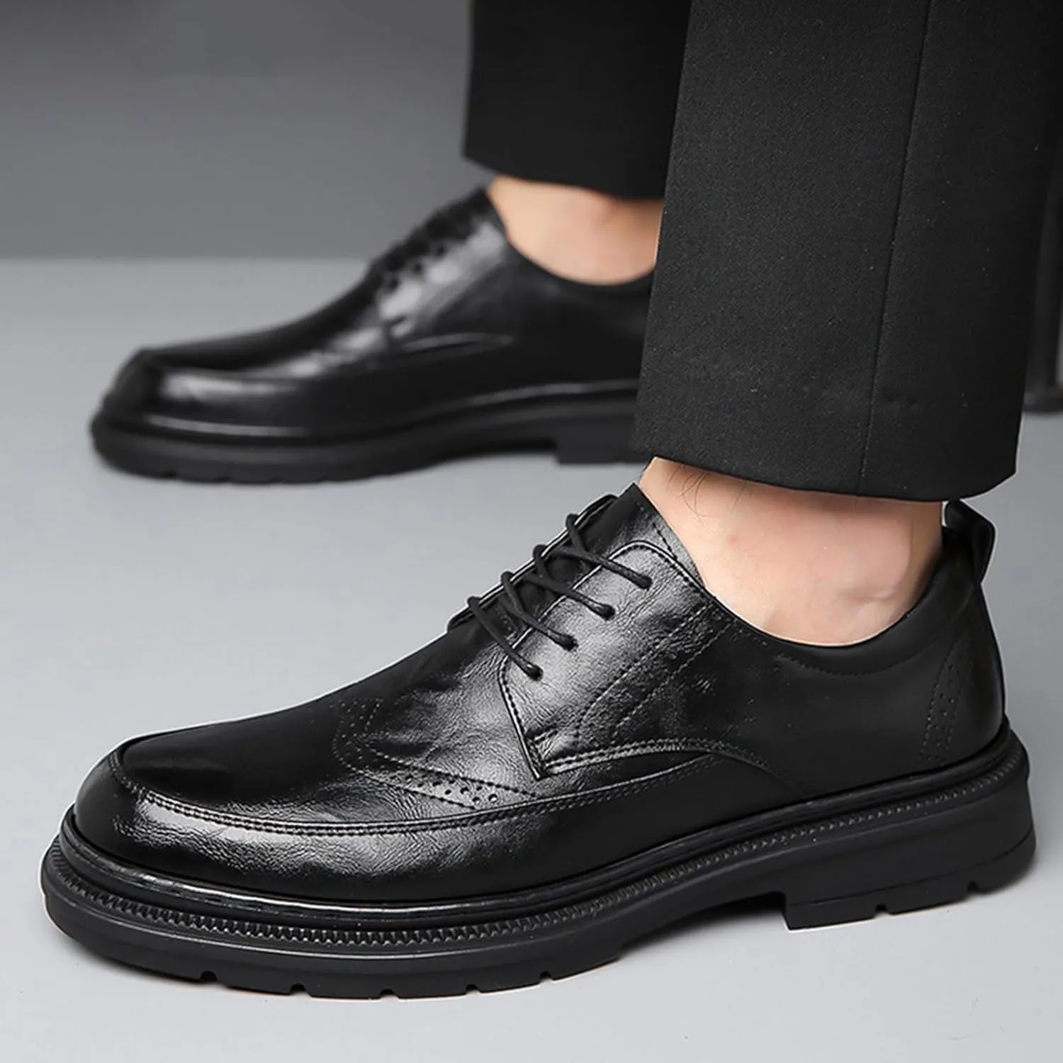 Men's Platform Wingtip Brogue Oxfords,Classic Lace Up Low Top Leather Dress Shoes,Comfortable Tuxedo Shoes Formal Derby Shoes