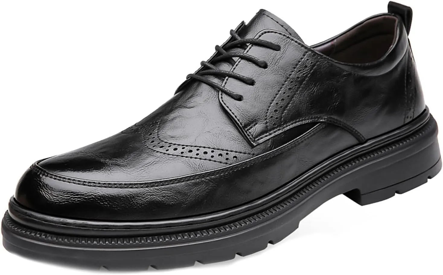 Men's Platform Wingtip Brogue Oxfords,Classic Lace Up Low Top Leather Dress Shoes,Comfortable Tuxedo Shoes Formal Derby Shoes