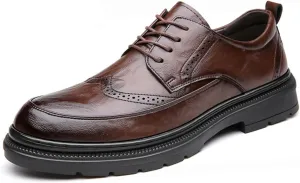 Men's Platform Wingtip Brogue Oxfords,Classic Lace Up Low Top Leather Dress Shoes,Comfortable Tuxedo Shoes Formal Derby Shoes