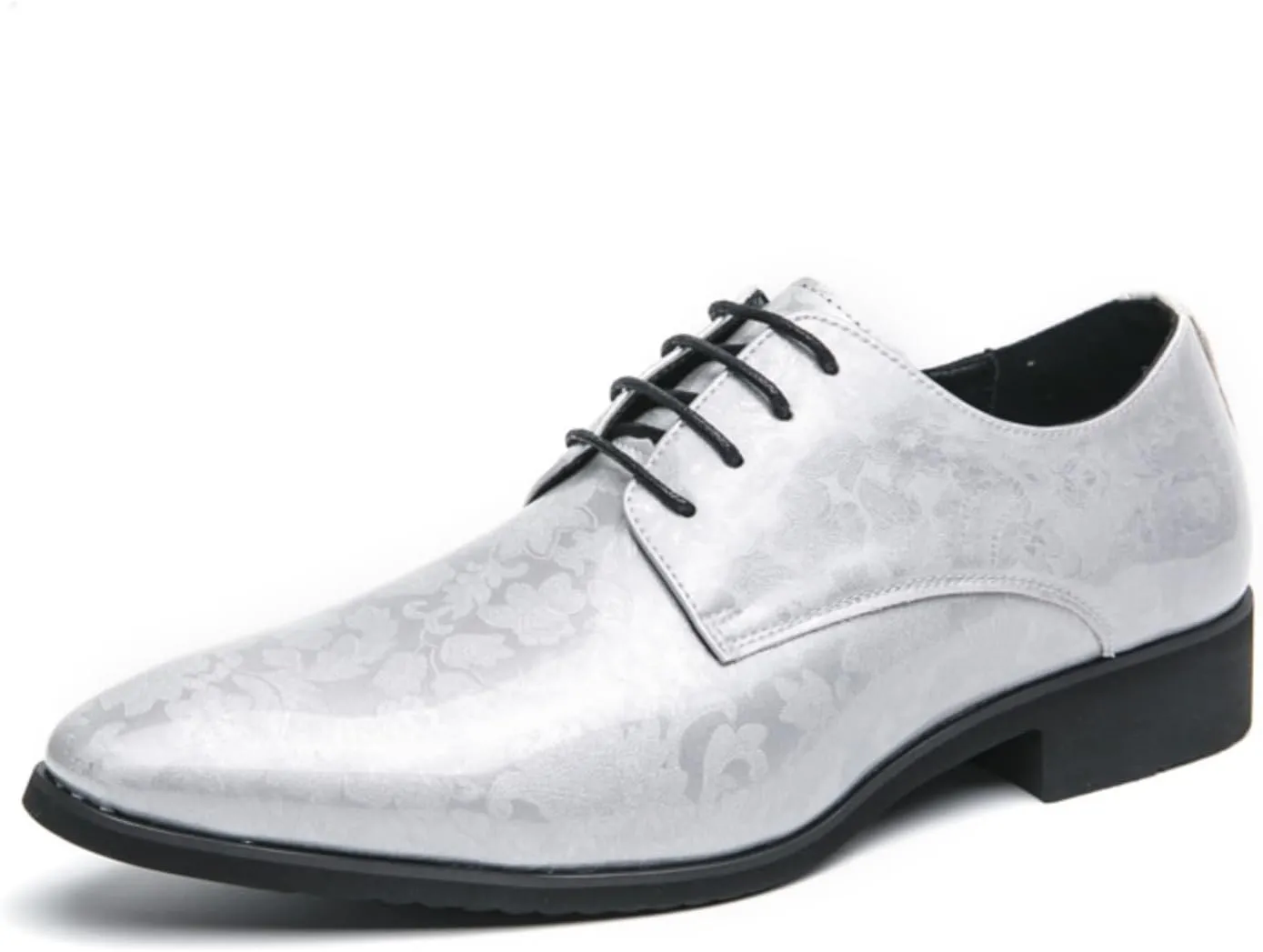 Mens Retro Printed Patent Leather Lace Up Dress Oxfords Shoes Low Top Pointed Toe Non-Slip Chunky Heels Casual Dreby Shoes for Formal Business Wedding