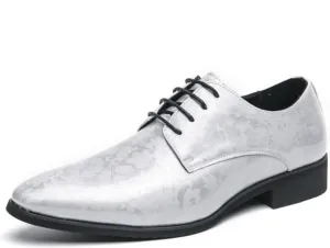 Mens Retro Printed Patent Leather Lace Up Dress Oxfords Shoes Low Top Pointed Toe Non-Slip Chunky Heels Casual Dreby Shoes for Formal Business Wedding