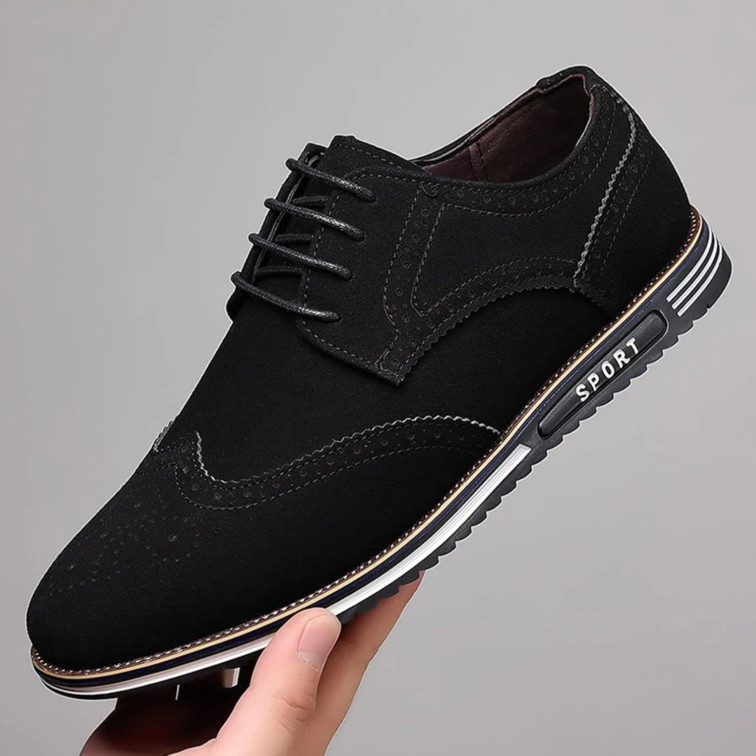 Mens Retro Wingtip Oxfords Shoes Comfortable Non Slip Flat Oxfordss Lace up Suede Leather Business Formal Shoes Casual Dress Shoe Men Durbale Office Work Shoe Black Fashion Derby