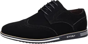 Mens Retro Wingtip Oxfords Shoes Comfortable Non Slip Flat Oxfordss Lace up Suede Leather Business Formal Shoes Casual Dress Shoe Men Durbale Office Work Shoe Black Fashion Derby