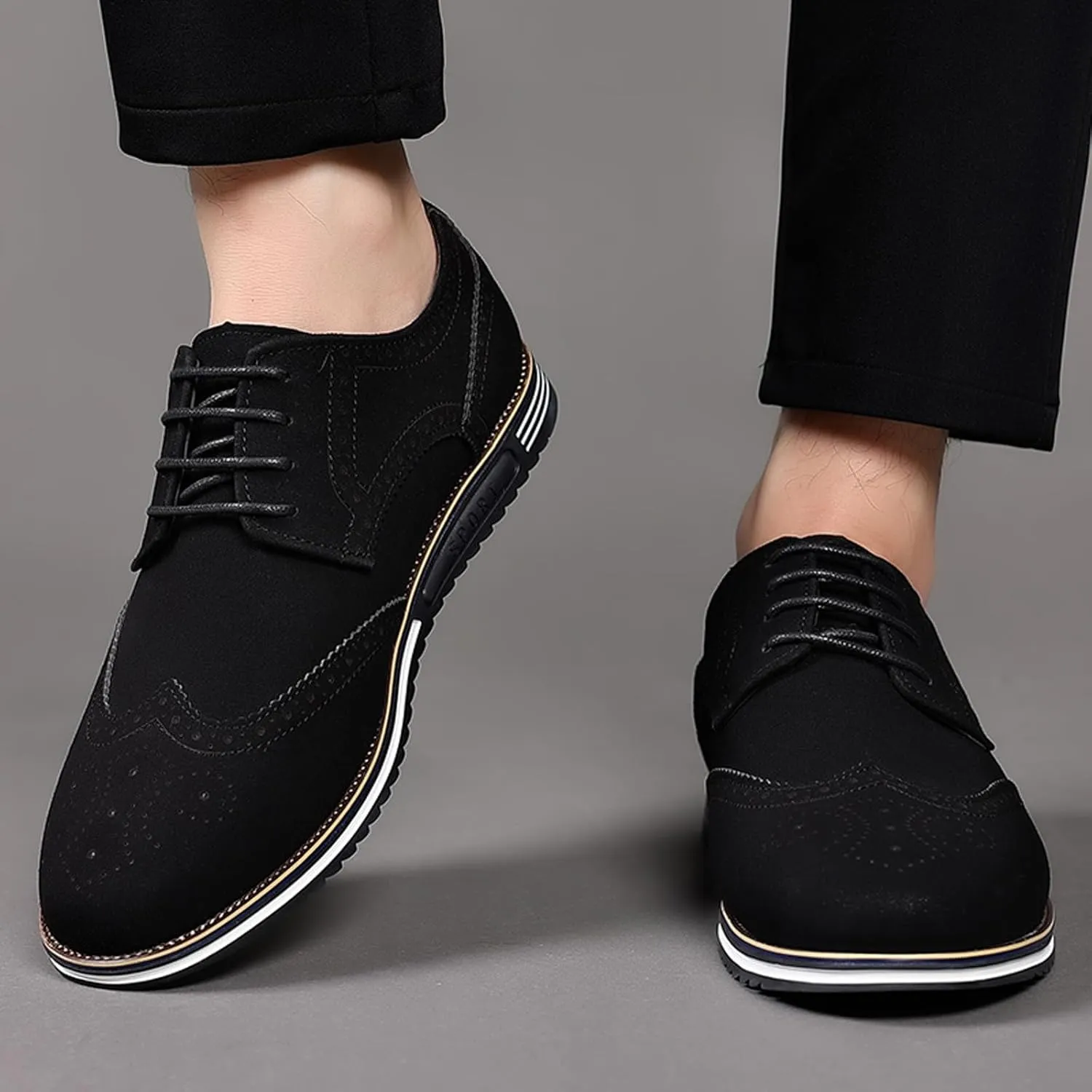 Mens Retro Wingtip Oxfords Shoes Comfortable Non Slip Flat Oxfordss Lace up Suede Leather Business Formal Shoes Casual Dress Shoe Men Durbale Office Work Shoe Black Fashion Derby