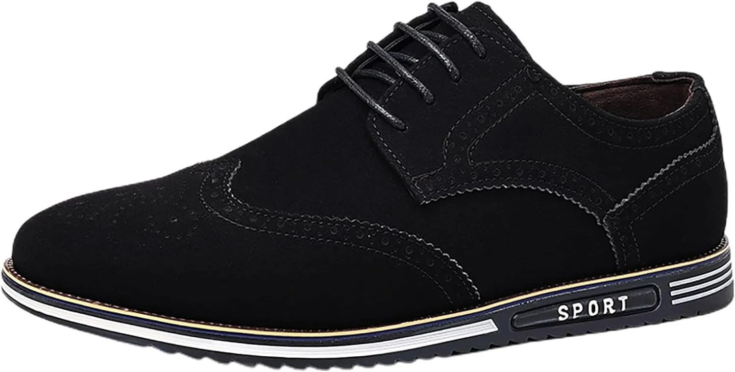Mens Retro Wingtip Oxfords Shoes Comfortable Non Slip Flat Oxfordss Lace up Suede Leather Business Formal Shoes Casual Dress Shoe Men Durbale Office Work Shoe Black Fashion Derby
