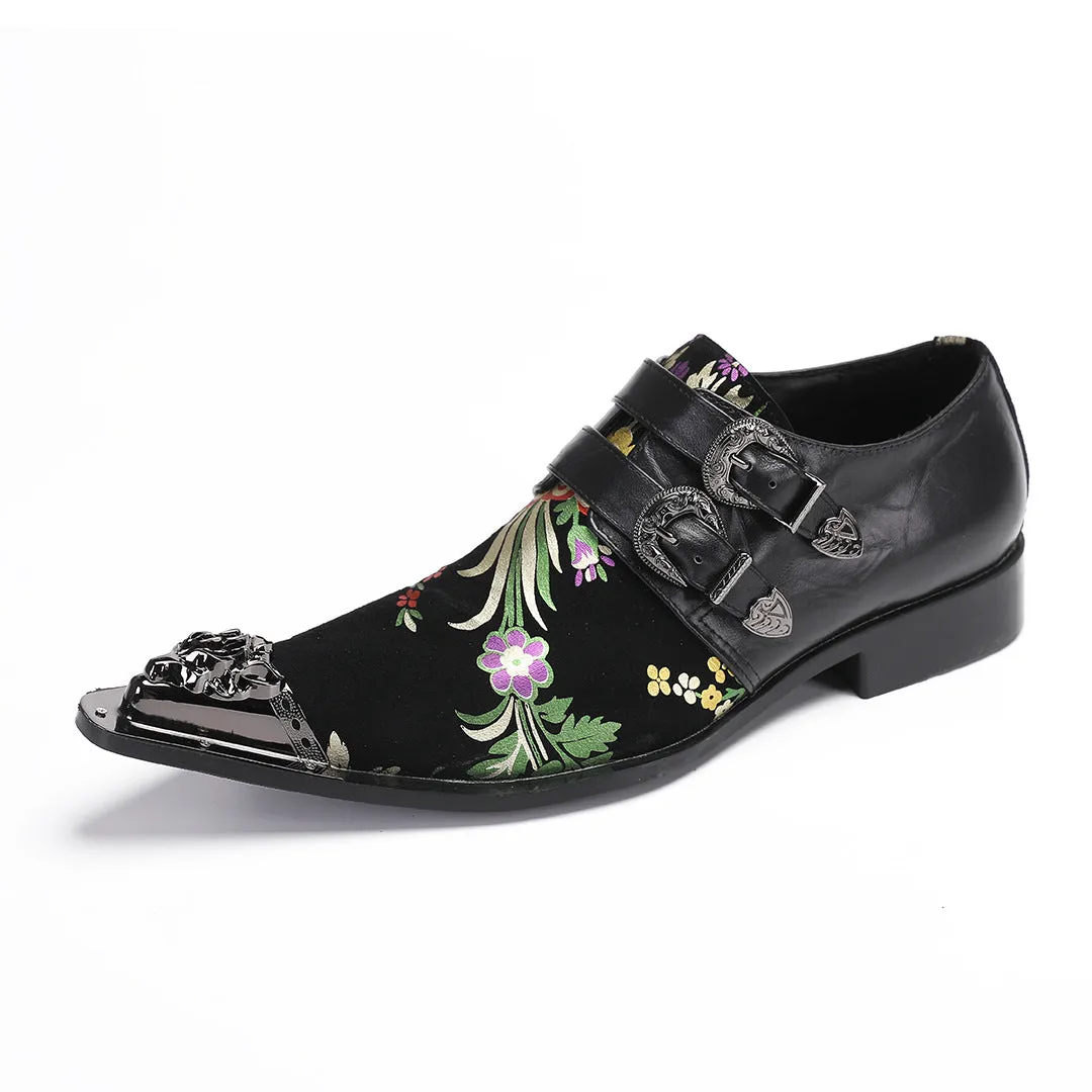 Men's shoes breathable slip-on shoes spring summer 2024 new thick-soled printed loafers slip-on slip-on leather shoes