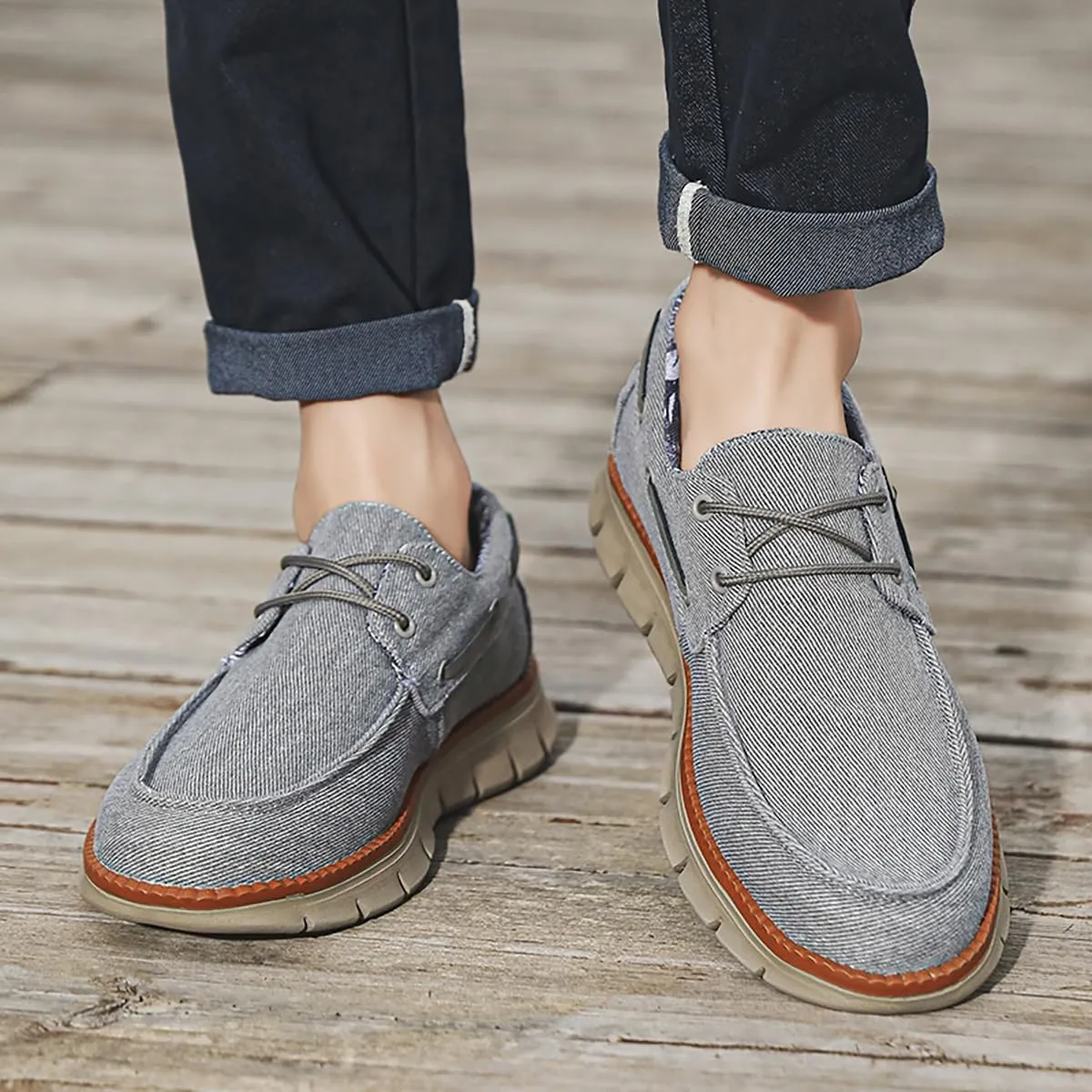 Men's Shoes Comfortable Casual Shoes Slip on Lace up Shoes Breathable Classic Canvas Boat Shoes