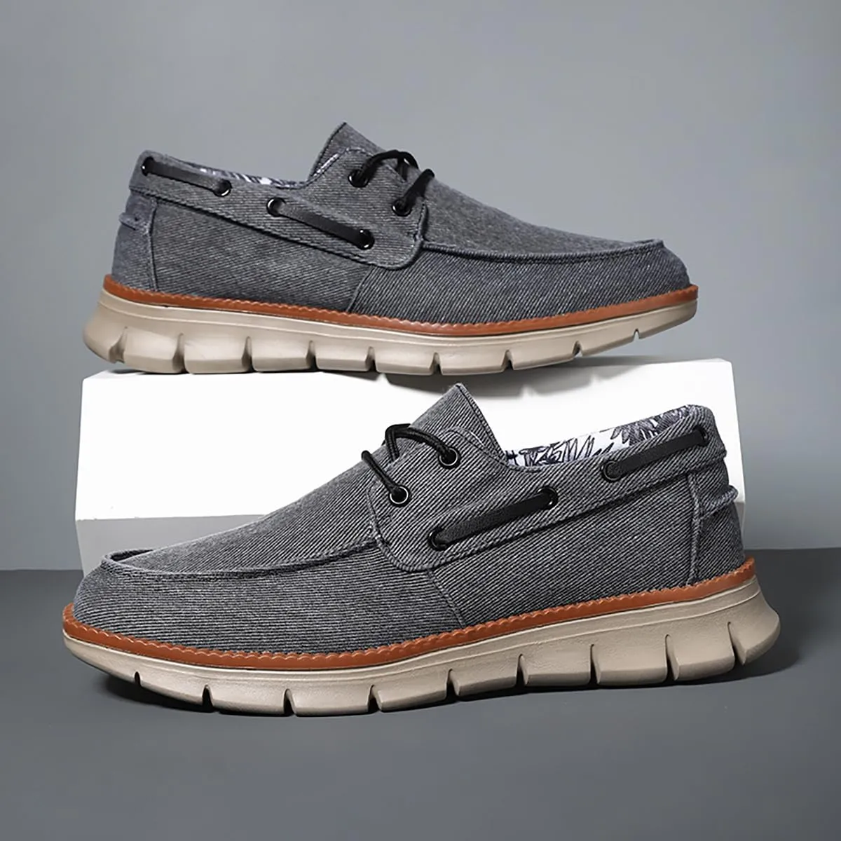 Men's Shoes Comfortable Casual Shoes Slip on Lace up Shoes Breathable Classic Canvas Boat Shoes