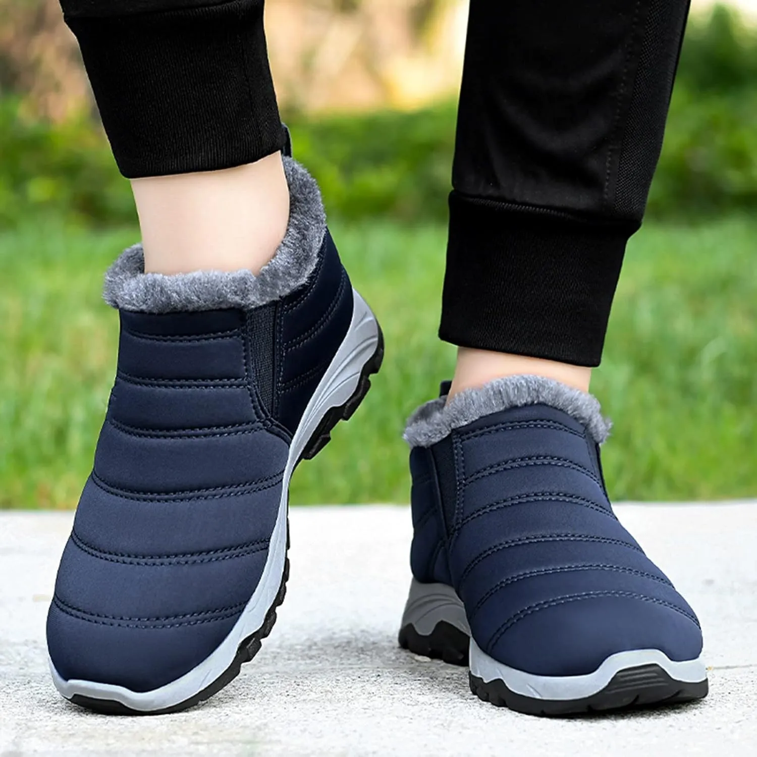Men's Shoes Winter Snow Boots Cotton-Padded Slip on Casual Warm Walking Sneakers Waterproof Mens Boots