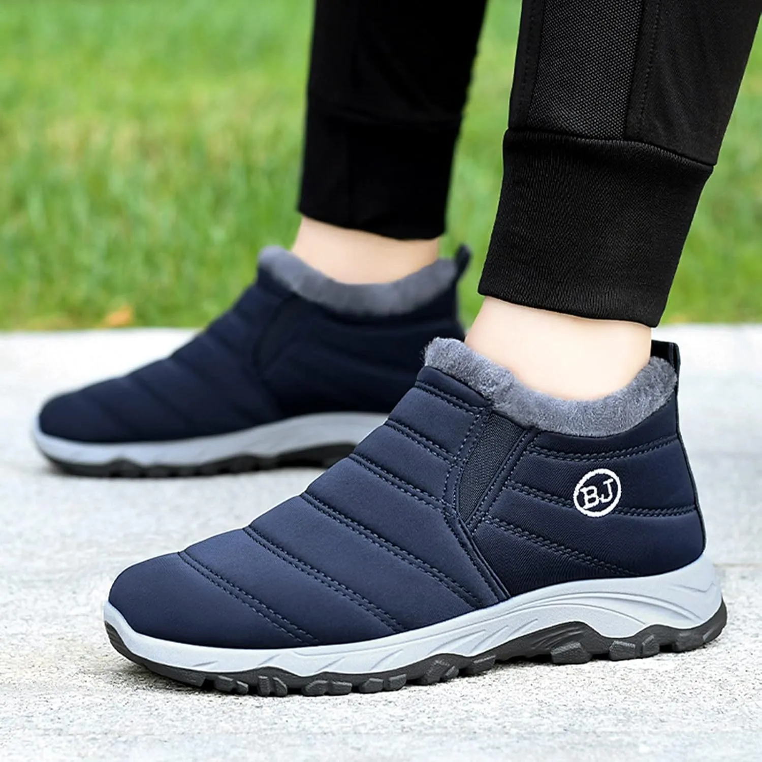 Men's Shoes Winter Snow Boots Cotton-Padded Slip on Casual Warm Walking Sneakers Waterproof Mens Boots