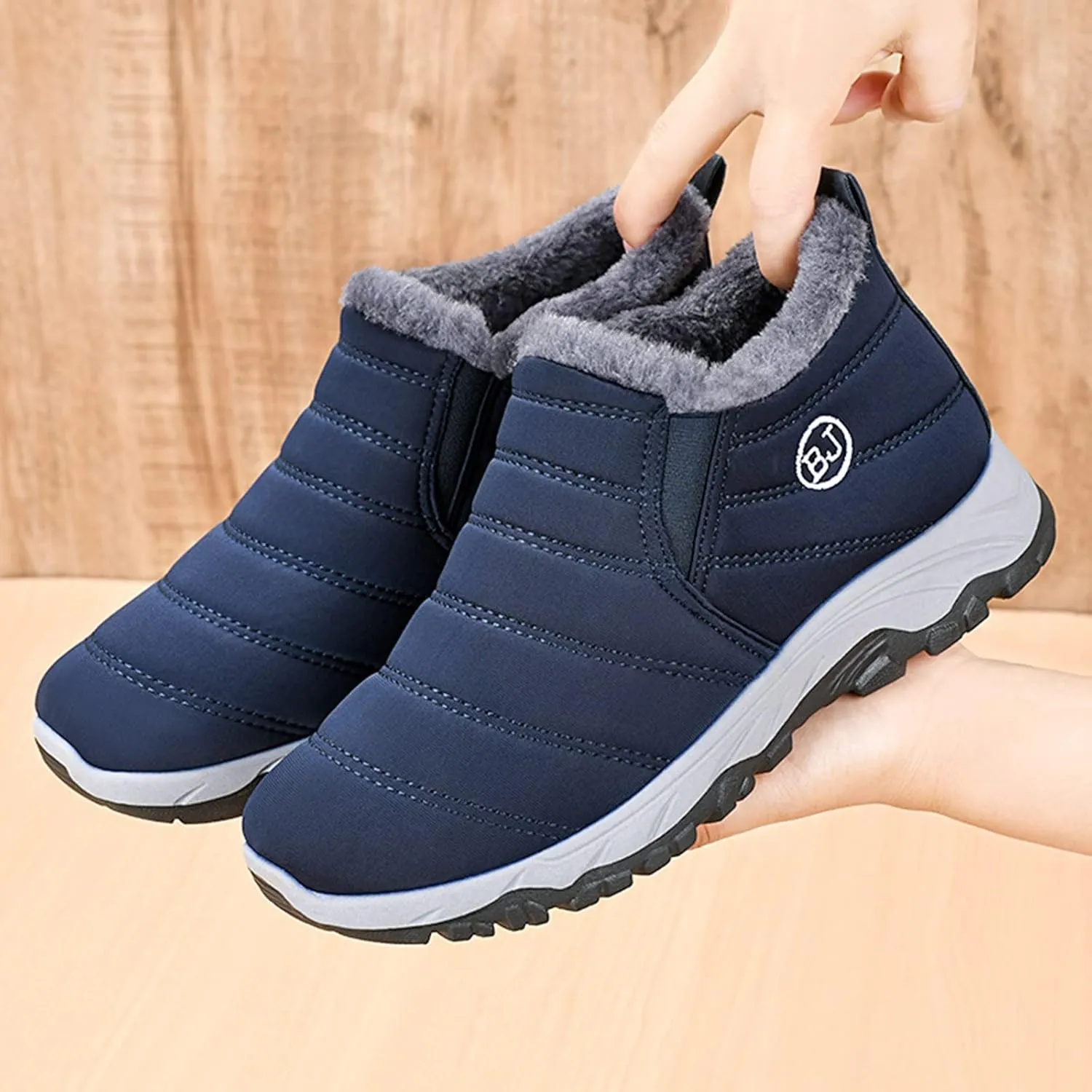 Men's Shoes Winter Snow Boots Cotton-Padded Slip on Casual Warm Walking Sneakers Waterproof Mens Boots
