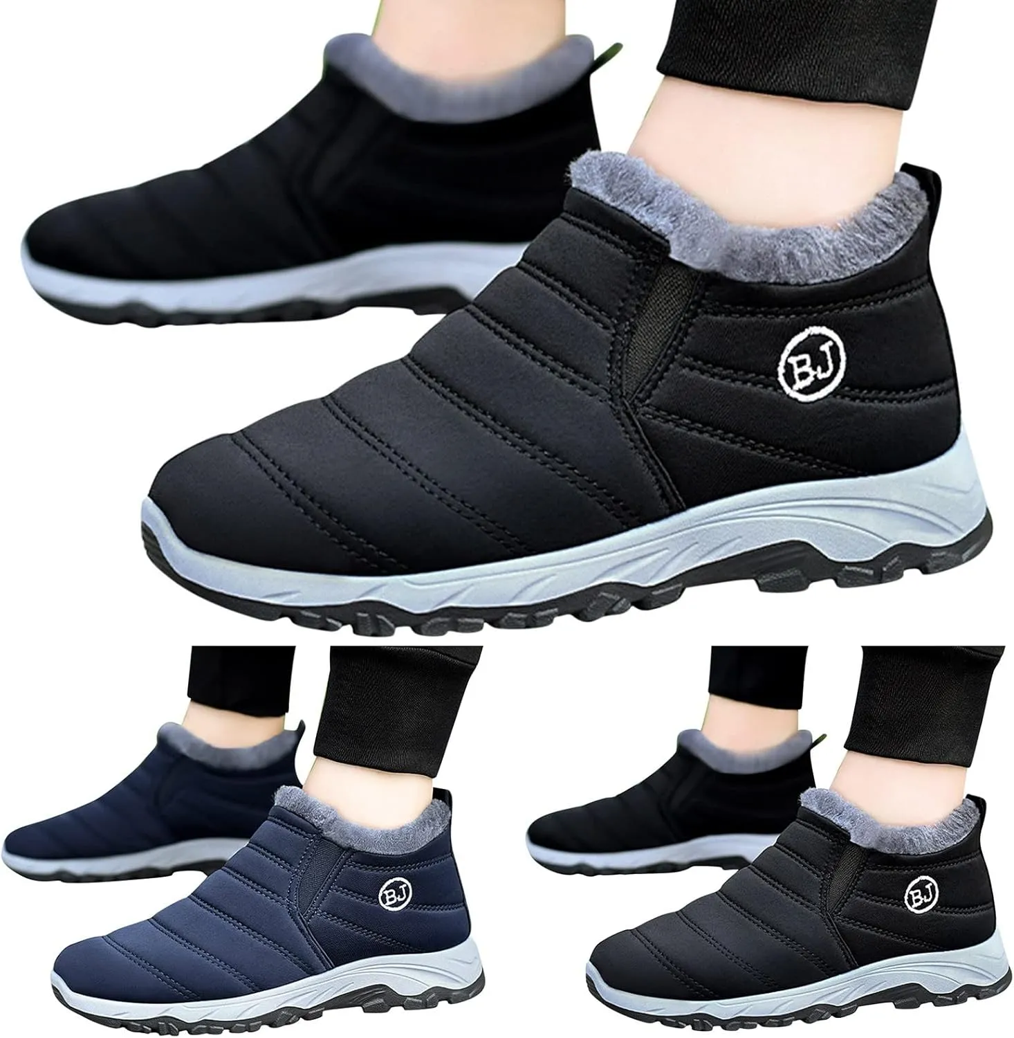 Men's Shoes Winter Snow Boots Cotton-Padded Slip on Casual Warm Walking Sneakers Waterproof Mens Boots