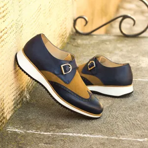 Men's Single Monk Leather Shoes Wide Plus Size Brown Blue 4336