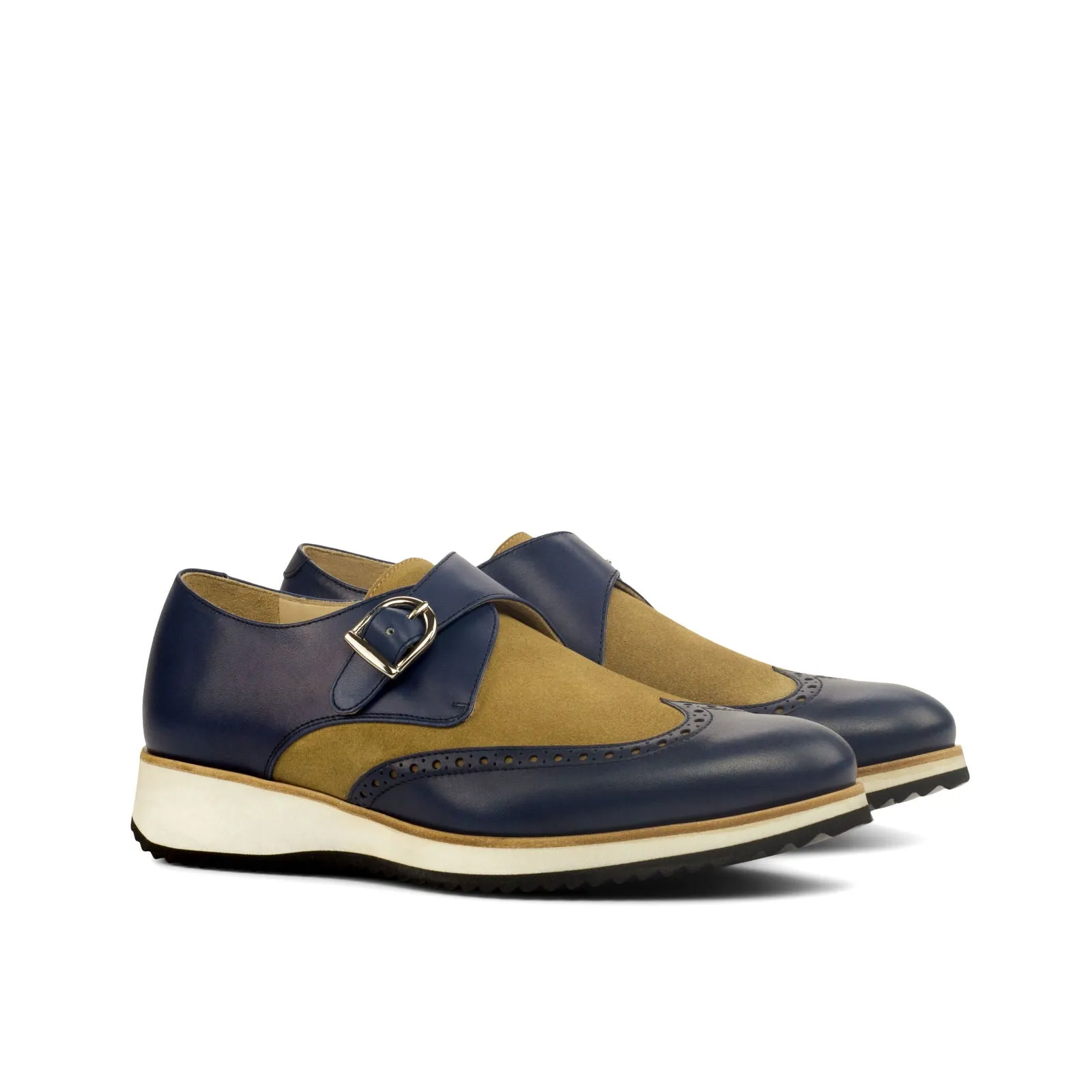 Men's Single Monk Leather Shoes Wide Plus Size Brown Blue 4336