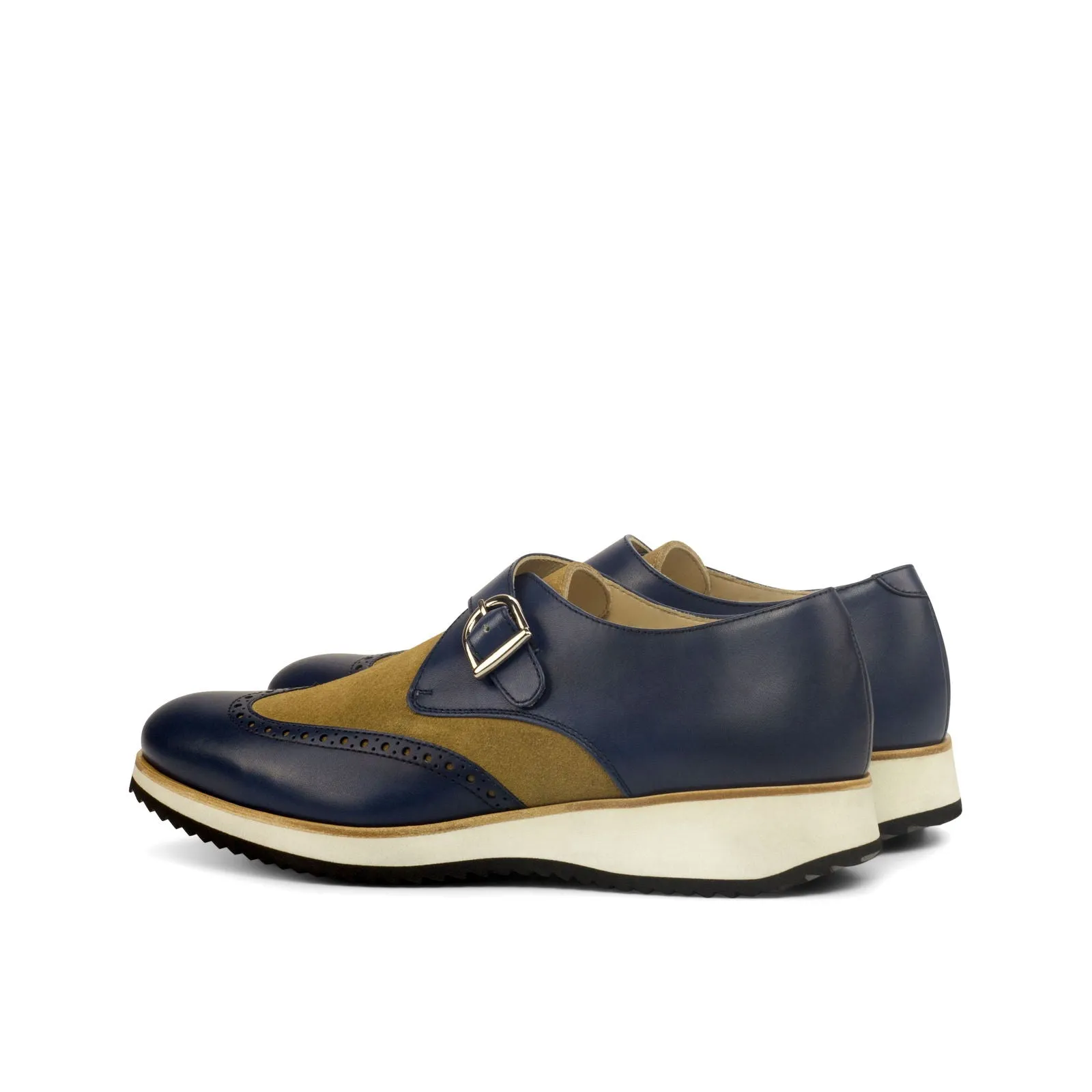 Men's Single Monk Leather Shoes Wide Plus Size Brown Blue 4336