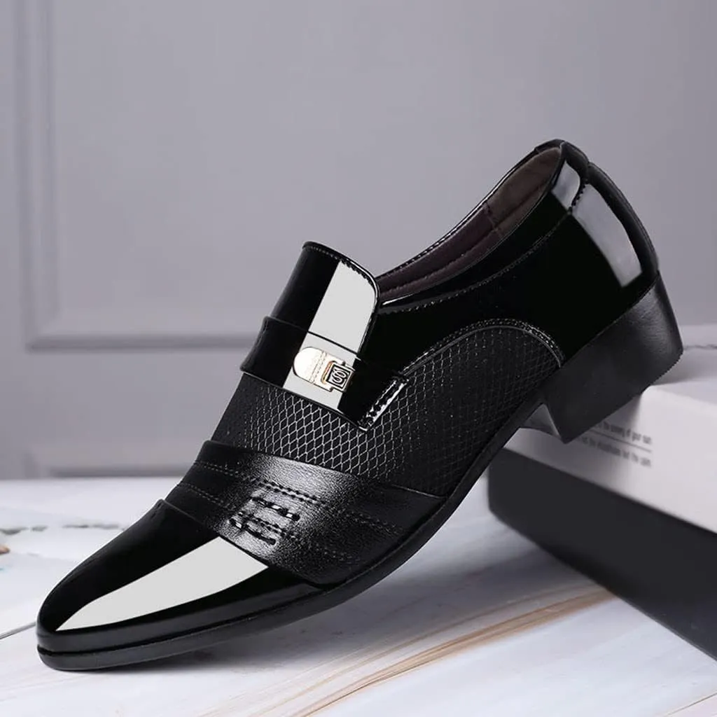Mens Slip on Business Formal Shoes Breatheble Dress Shoes Men Arch Support Walking Leather Shoe Cap Toe Slip on Oxfords Men Casual Office Work Shoe Low Heel Summer Comfortable Oxfords