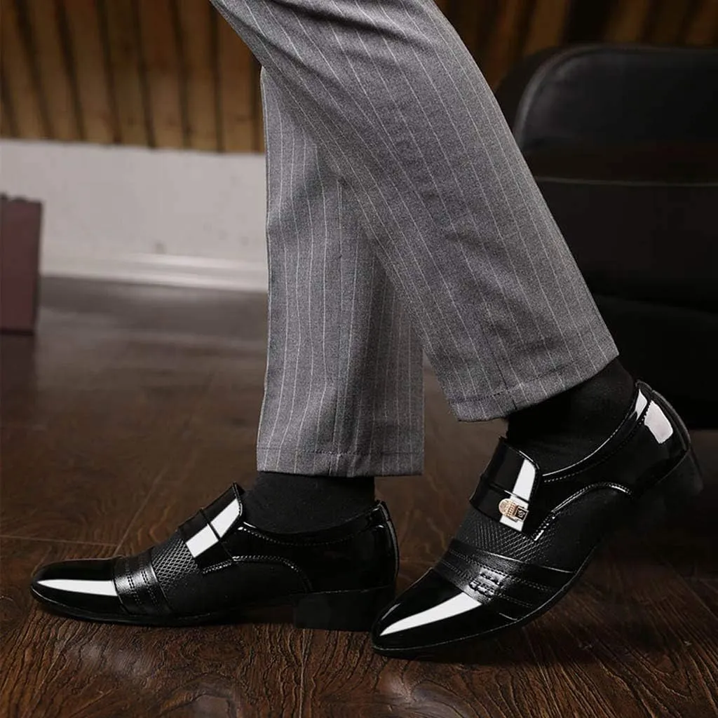 Mens Slip on Business Formal Shoes Breatheble Dress Shoes Men Arch Support Walking Leather Shoe Cap Toe Slip on Oxfords Men Casual Office Work Shoe Low Heel Summer Comfortable Oxfords
