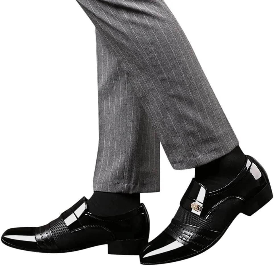 Mens Slip on Business Formal Shoes Breatheble Dress Shoes Men Arch Support Walking Leather Shoe Cap Toe Slip on Oxfords Men Casual Office Work Shoe Low Heel Summer Comfortable Oxfords