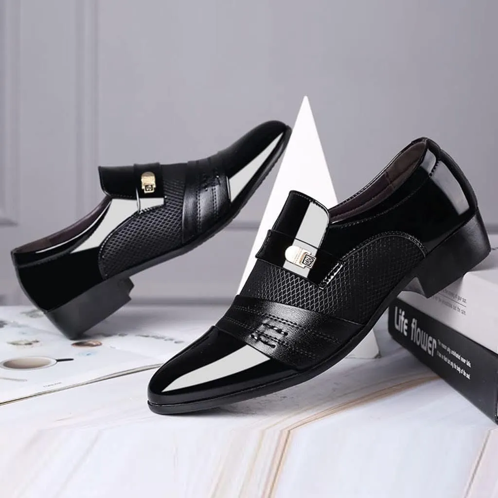 Mens Slip on Business Formal Shoes Breatheble Dress Shoes Men Arch Support Walking Leather Shoe Cap Toe Slip on Oxfords Men Casual Office Work Shoe Low Heel Summer Comfortable Oxfords