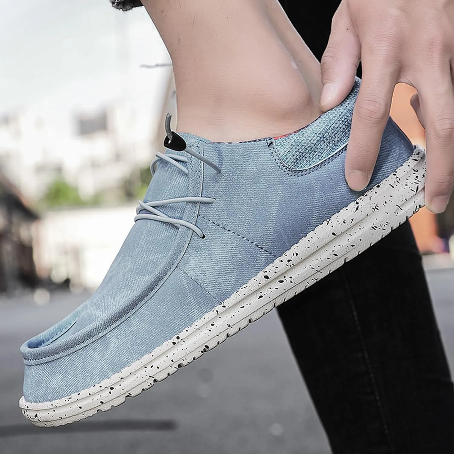 Mens Slip-on Canvas Loafers Casual Comfortable Vintage Boat Shoes Flat Deck Shoes