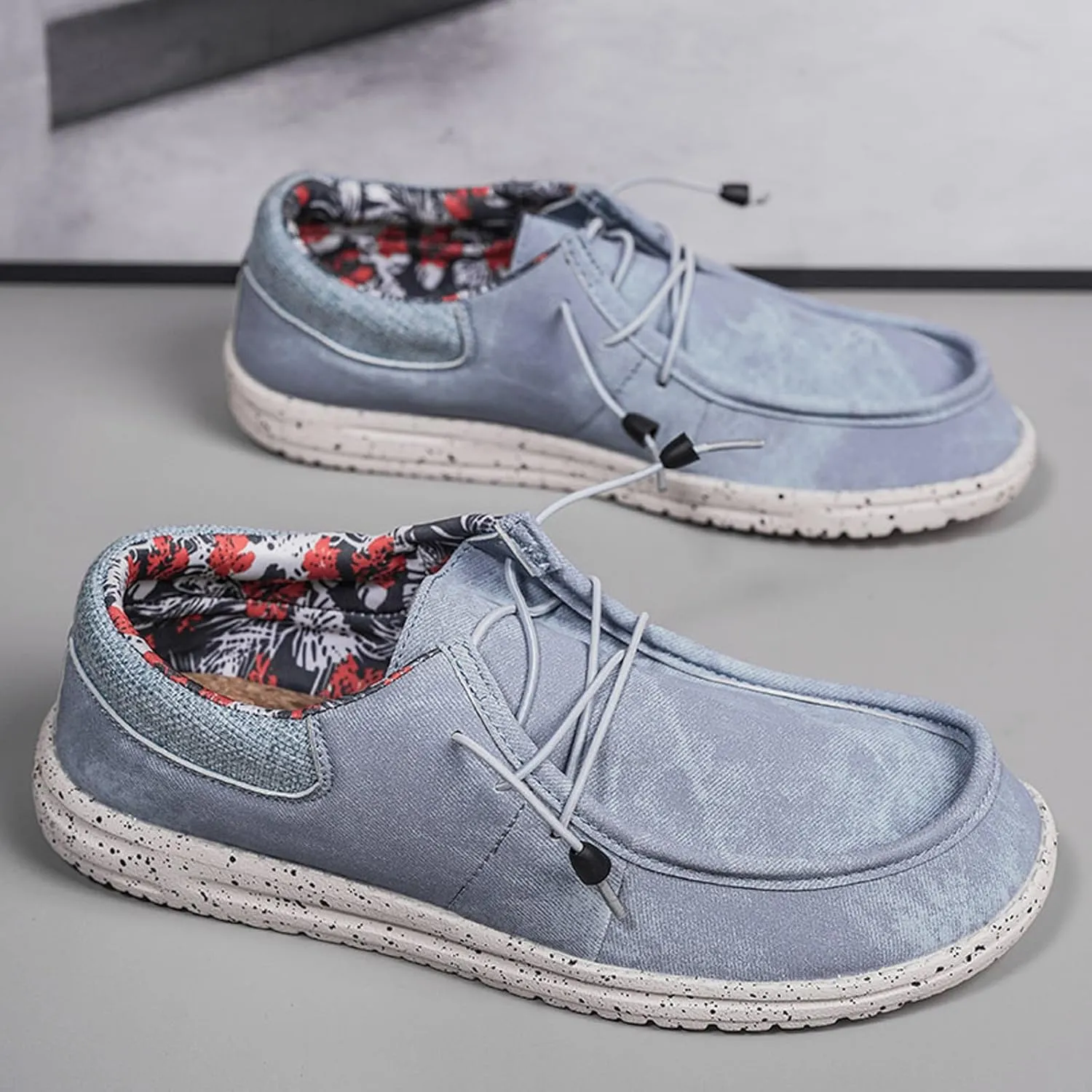 Mens Slip-on Canvas Loafers Casual Comfortable Vintage Boat Shoes Flat Deck Shoes