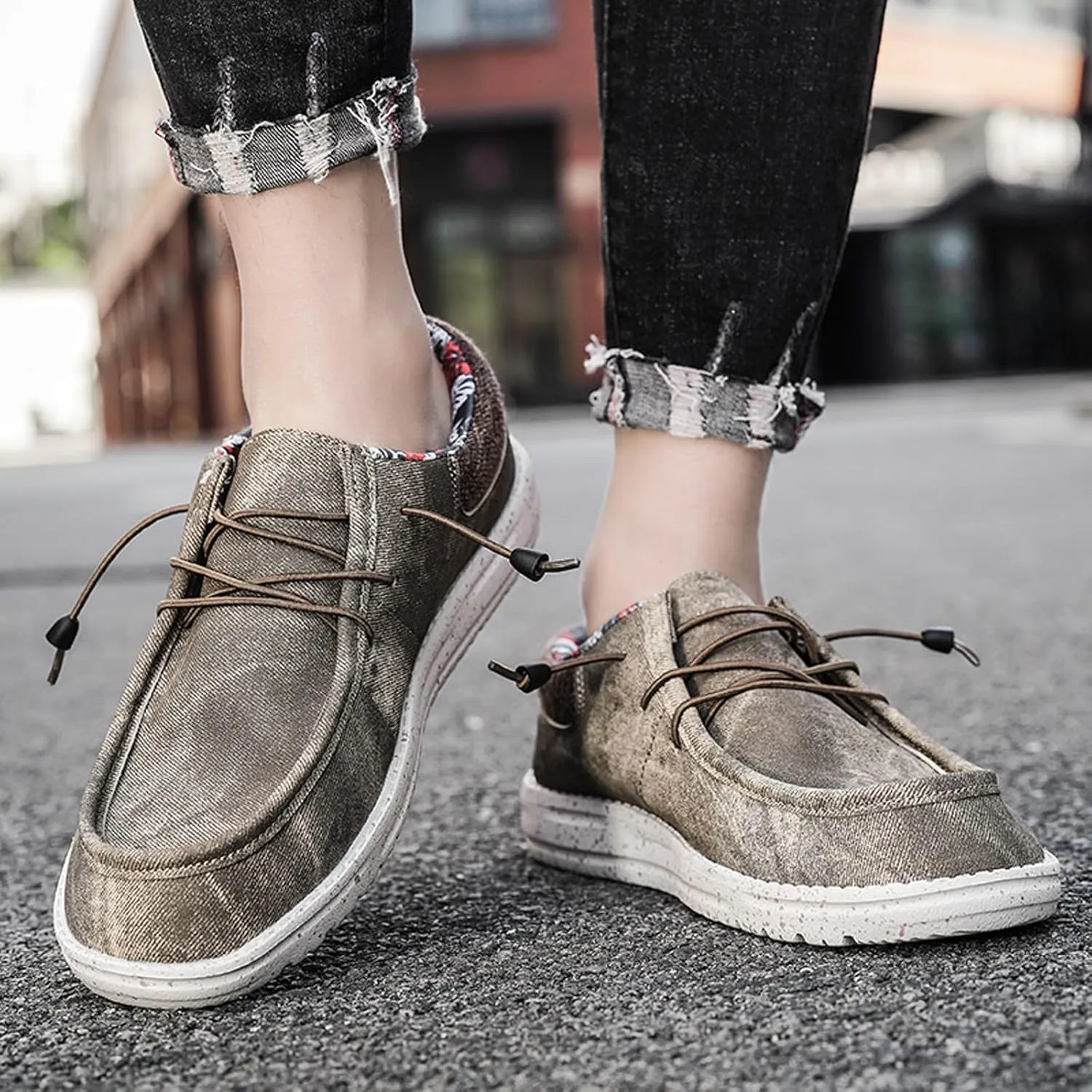 Mens Slip-on Canvas Loafers Casual Comfortable Vintage Boat Shoes Flat Deck Shoes