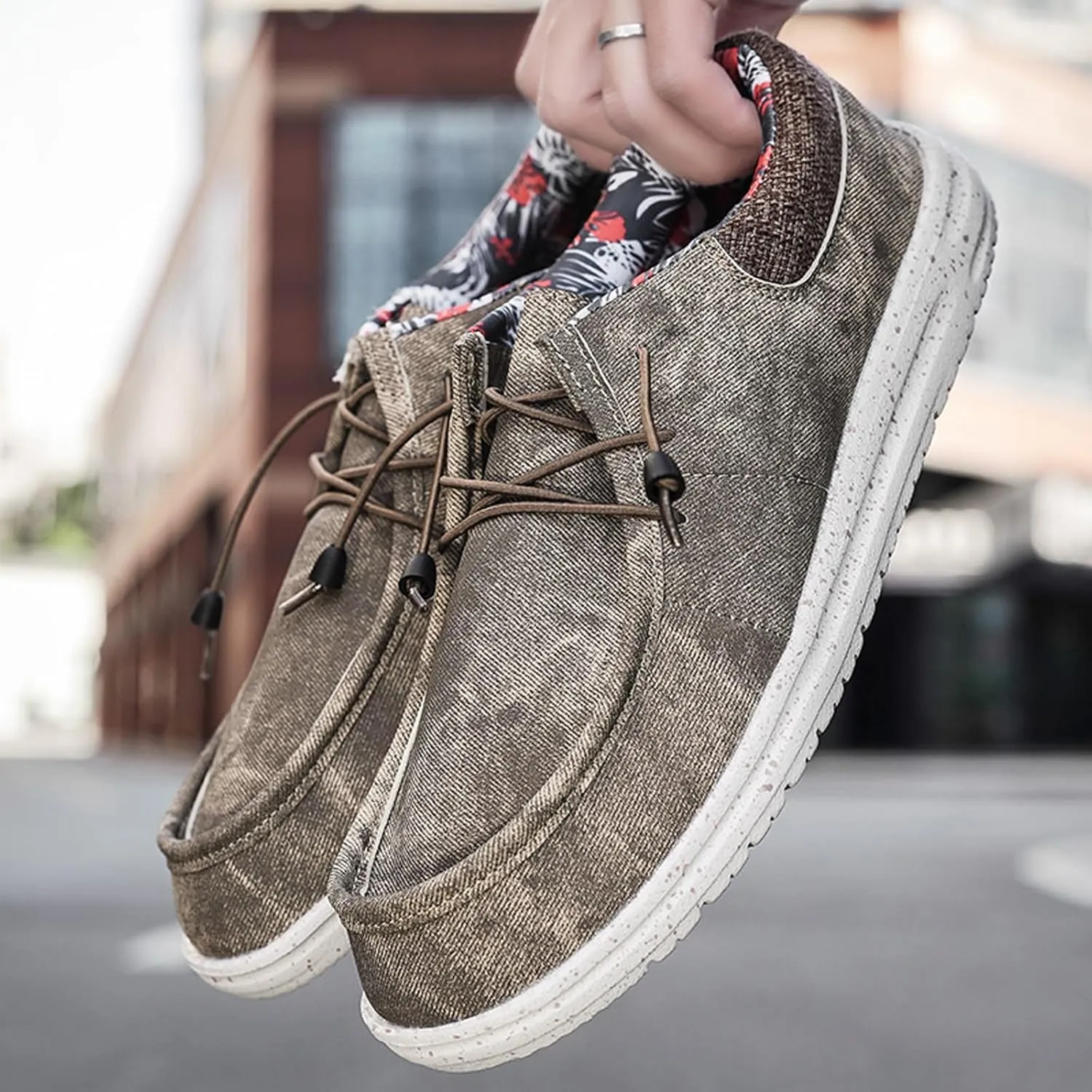 Mens Slip-on Canvas Loafers Casual Comfortable Vintage Boat Shoes Flat Deck Shoes