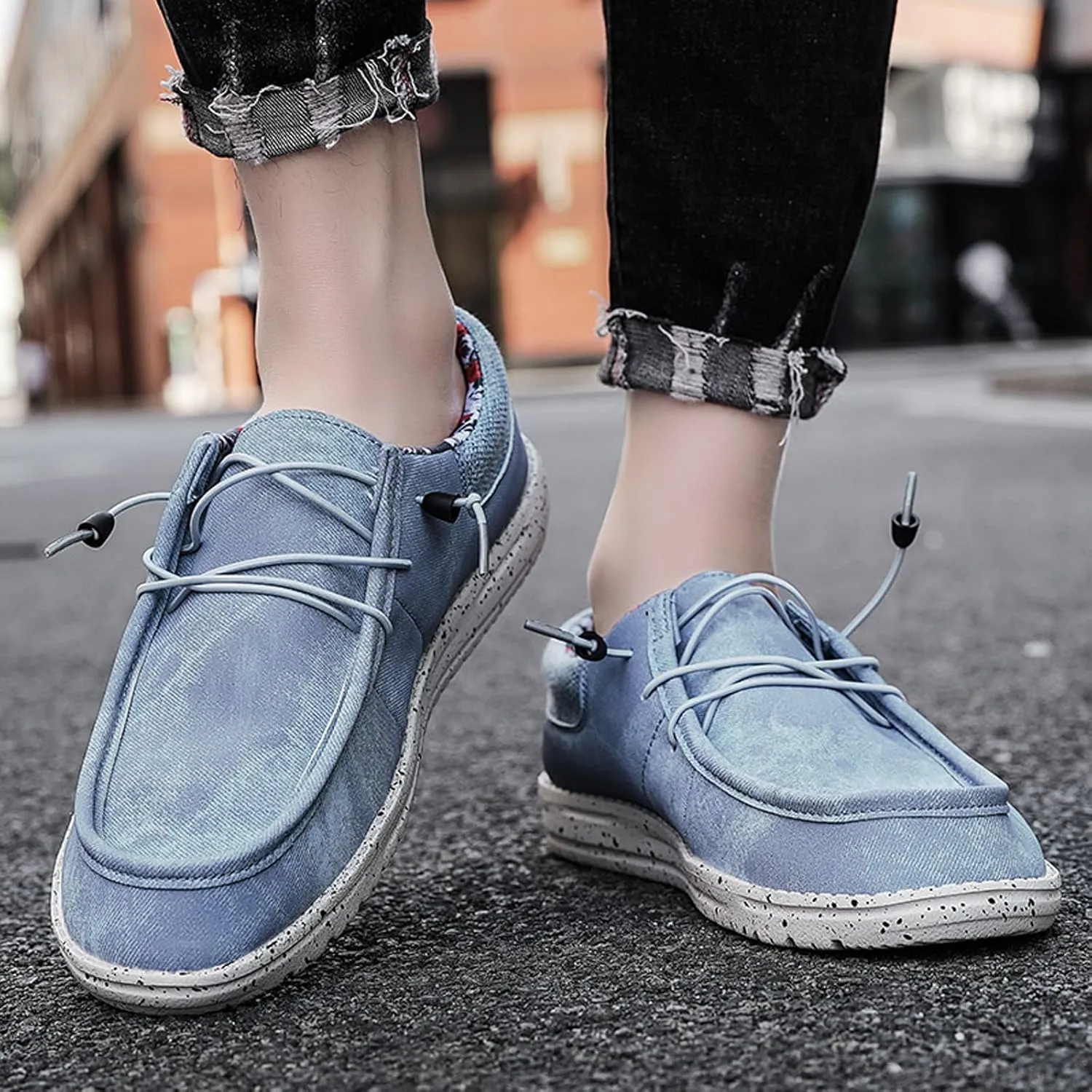 Mens Slip-on Canvas Loafers Casual Comfortable Vintage Boat Shoes Flat Deck Shoes