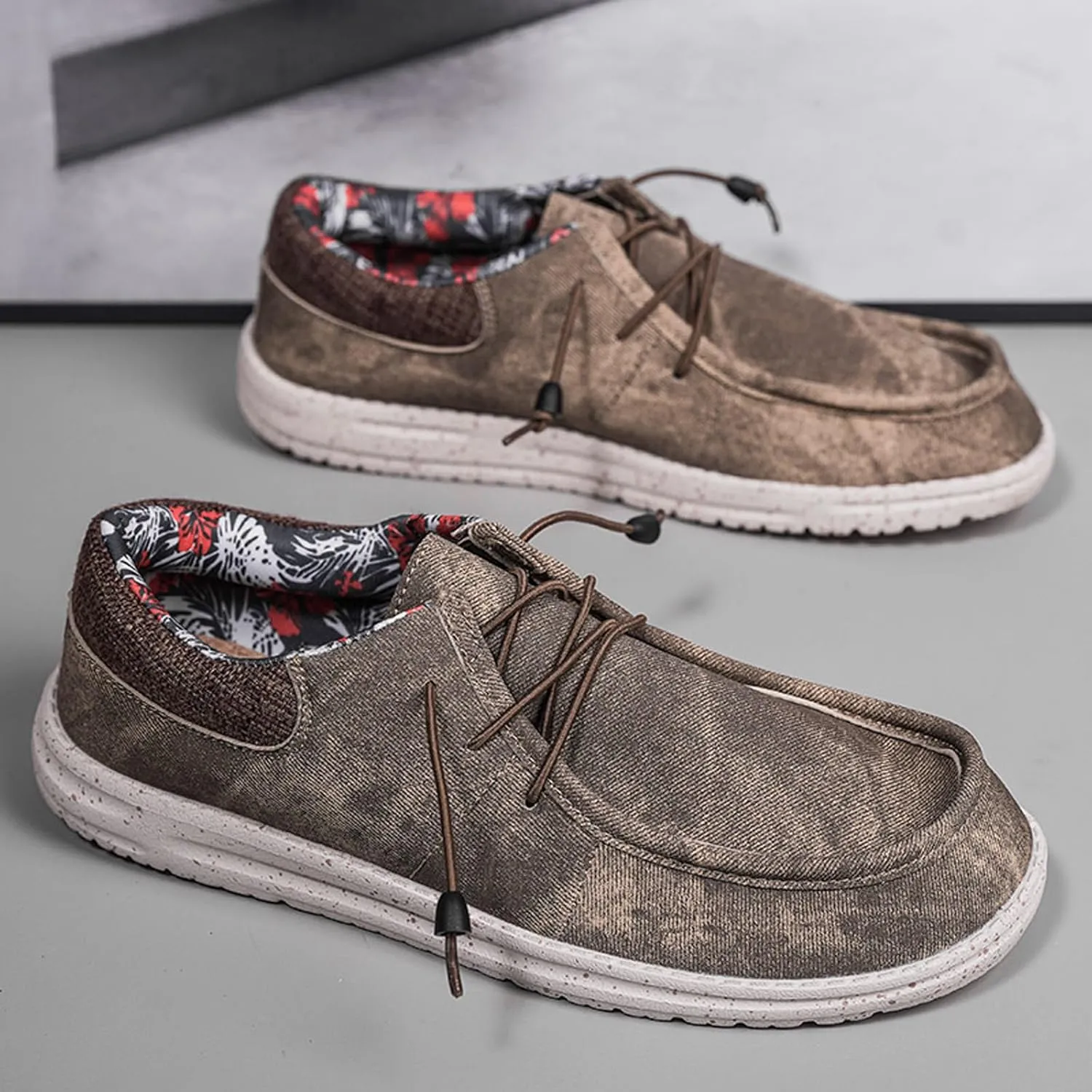 Mens Slip-on Canvas Loafers Casual Comfortable Vintage Boat Shoes Flat Deck Shoes