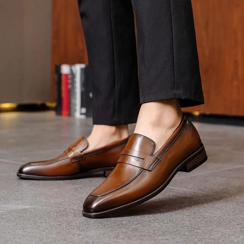 Men's Slip-on Leather Dress Shoes, Men's Tuxedo Dress Shoes Classic Formal Oxfords Lightweight Breathable Walking Shoes