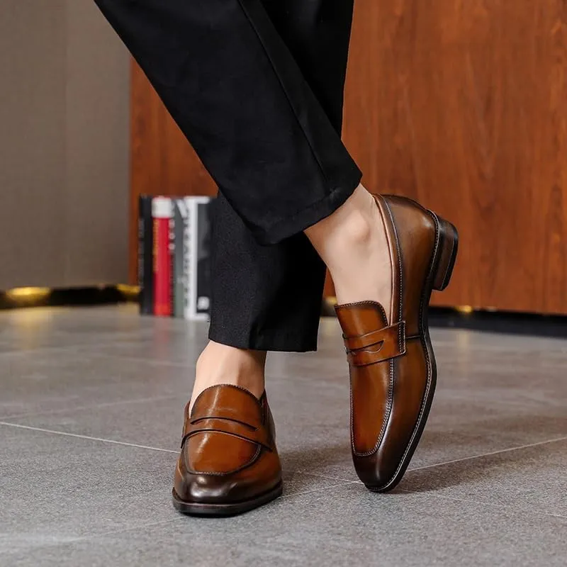 Men's Slip-on Leather Dress Shoes, Men's Tuxedo Dress Shoes Classic Formal Oxfords Lightweight Breathable Walking Shoes
