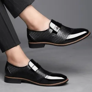 Men's Slip On Oxford Shoes Leather Embossed Classic Black Dress Shoes Non Slip Wear Resistant Comfortable Casual Formal Footwear