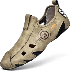 Mens Soft Leather Driving Shoes Slip On Casual Shoes Comfort Breathable Walking Shoes for Men