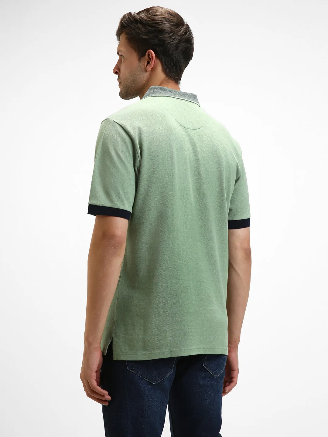Men's Spread Collar Regular Fit Solid Green T-shirt